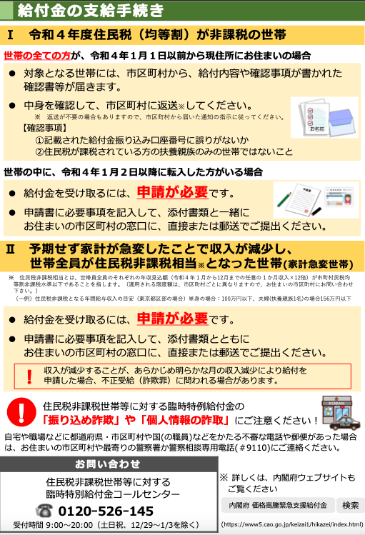 内閣府. 電力・ガス・食料品等価格高騰緊急支援給付金についてのリーフレット、2